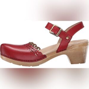 Dansko Red Leather Mules with Wooden Heel